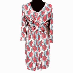 BODEN Women's Size 10 Marion Coral Leaf Jersey Knit Twist Dress EUC